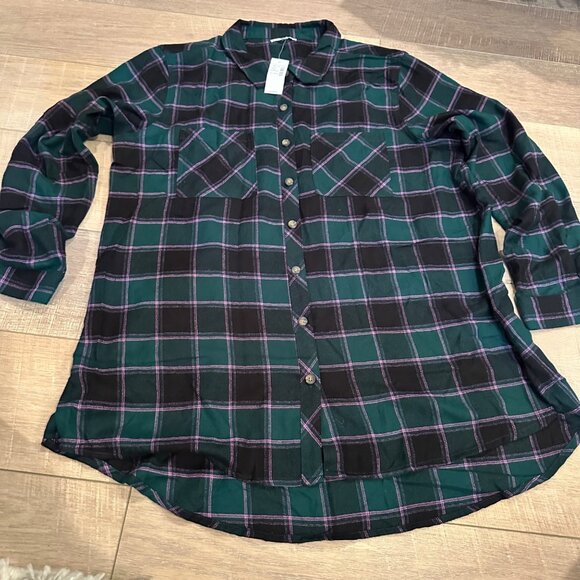 MAURICES GREEN PINK PLAID LONG SLEEVE BUTTON SHIRT NEW XXL - Picture 1 of 9